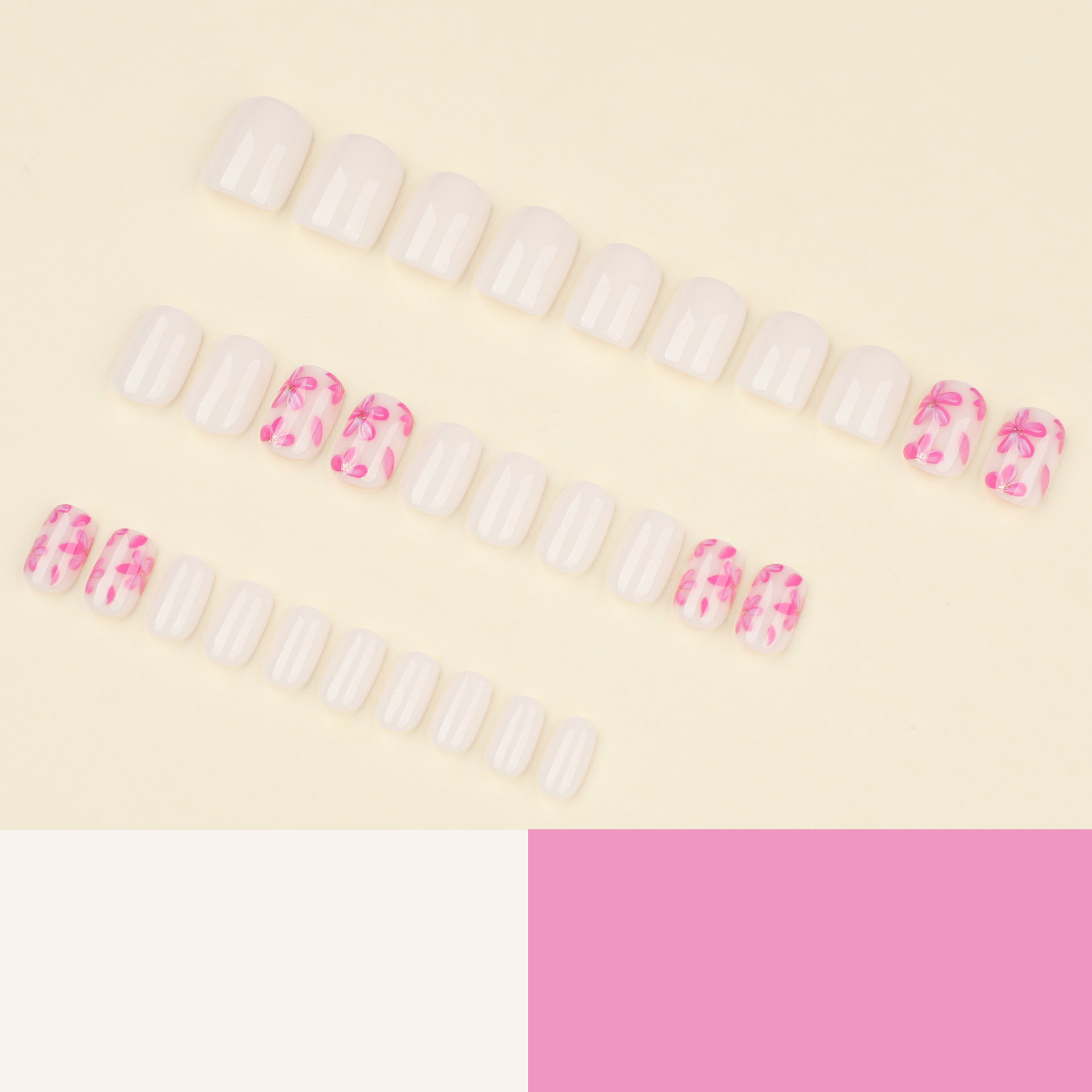 Wholesale 24 Pieces/box Pink Flowers Nails Kits Nail Stickers