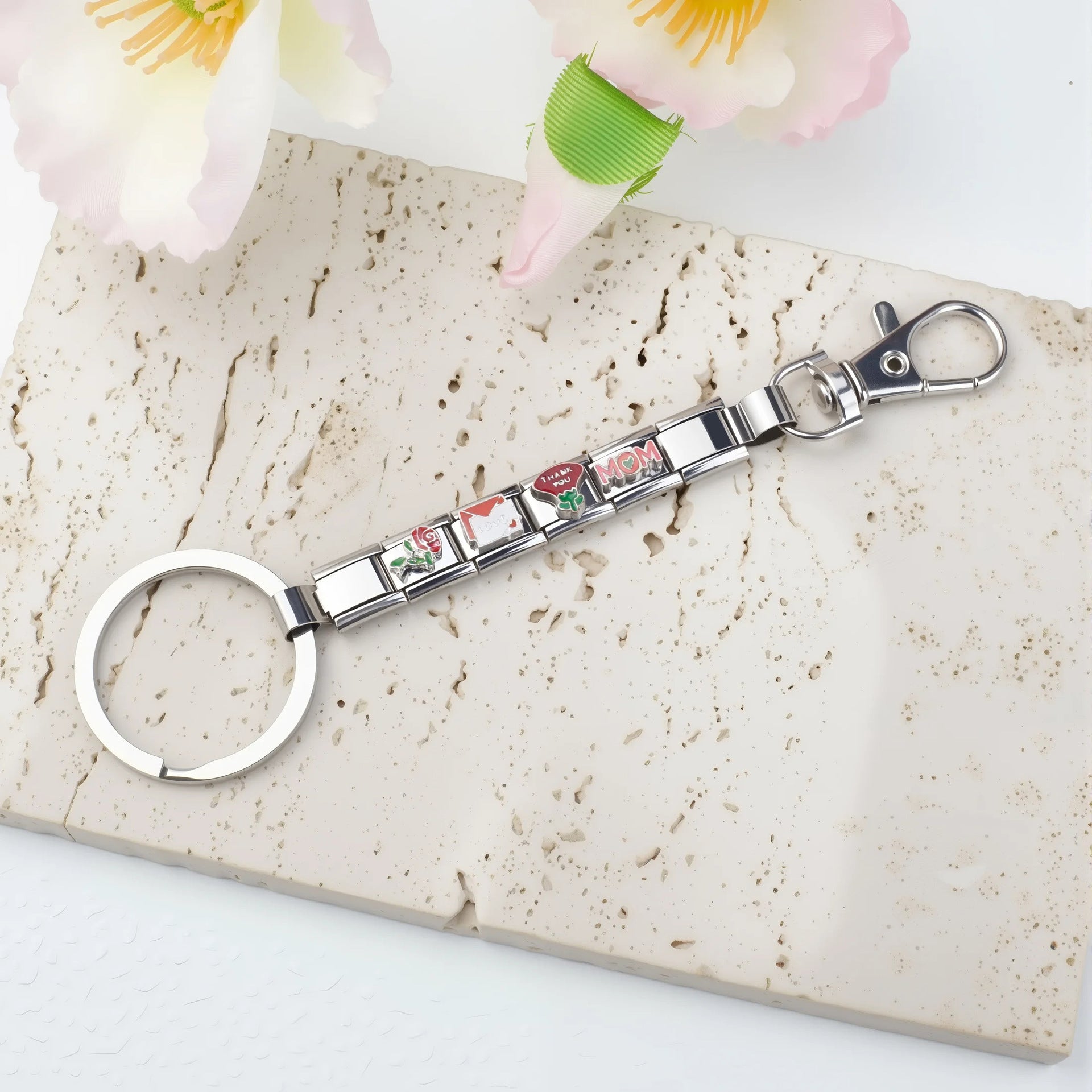 Wholesale Single Section Creative Titanium steel Composable Italian Charm Keychains