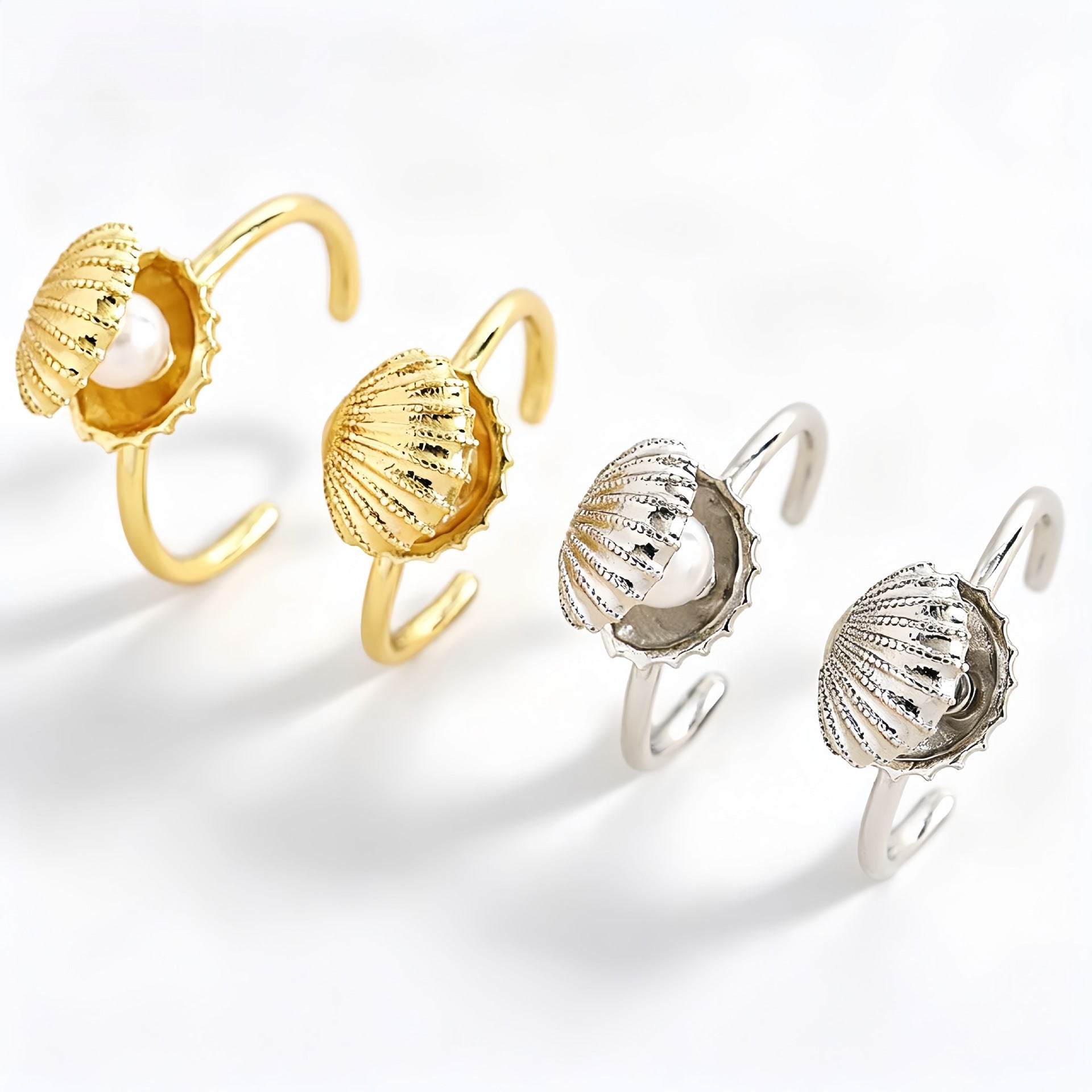 Wholesale Copper Pearl Zircon Shell Open Ring For Women Stylish Adjustable Jewelry Accessory Boutique Party Gift