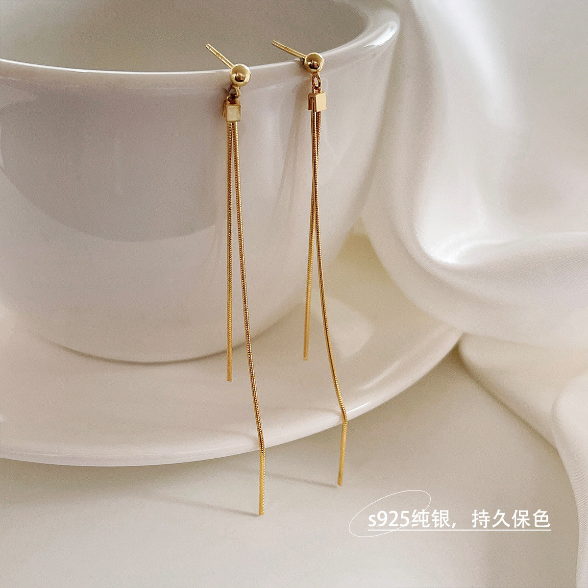 Wholesale Silver Plated Long Tassel Earrings,  Stylish Elegant Design,  Jewelry Accessory for Women