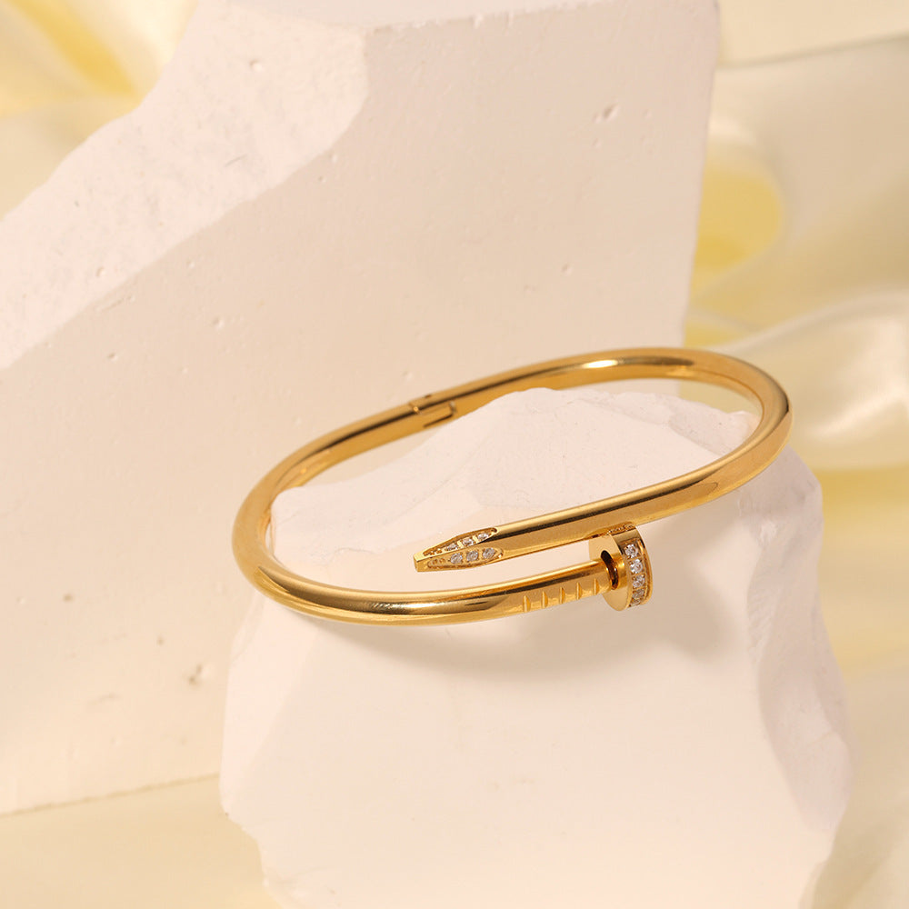 Wholesale Fashion Nail Titanium Steel Gold Plated Bracelet ACC-BT-Liyan008