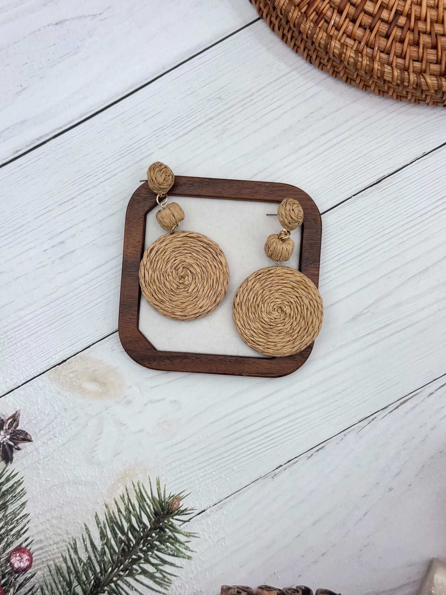 Wholesale  Ethnic Bohemian Beach Holiday Style Hand-woven Rafi Grass Long Earrings