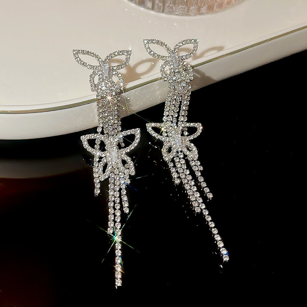 Wholesale 925 silver needle exaggerated butterfly diamond  earrings