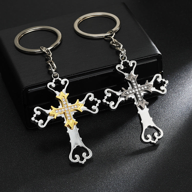 Wholesale Stainless steel spike cross eagle keychain  metal pendant