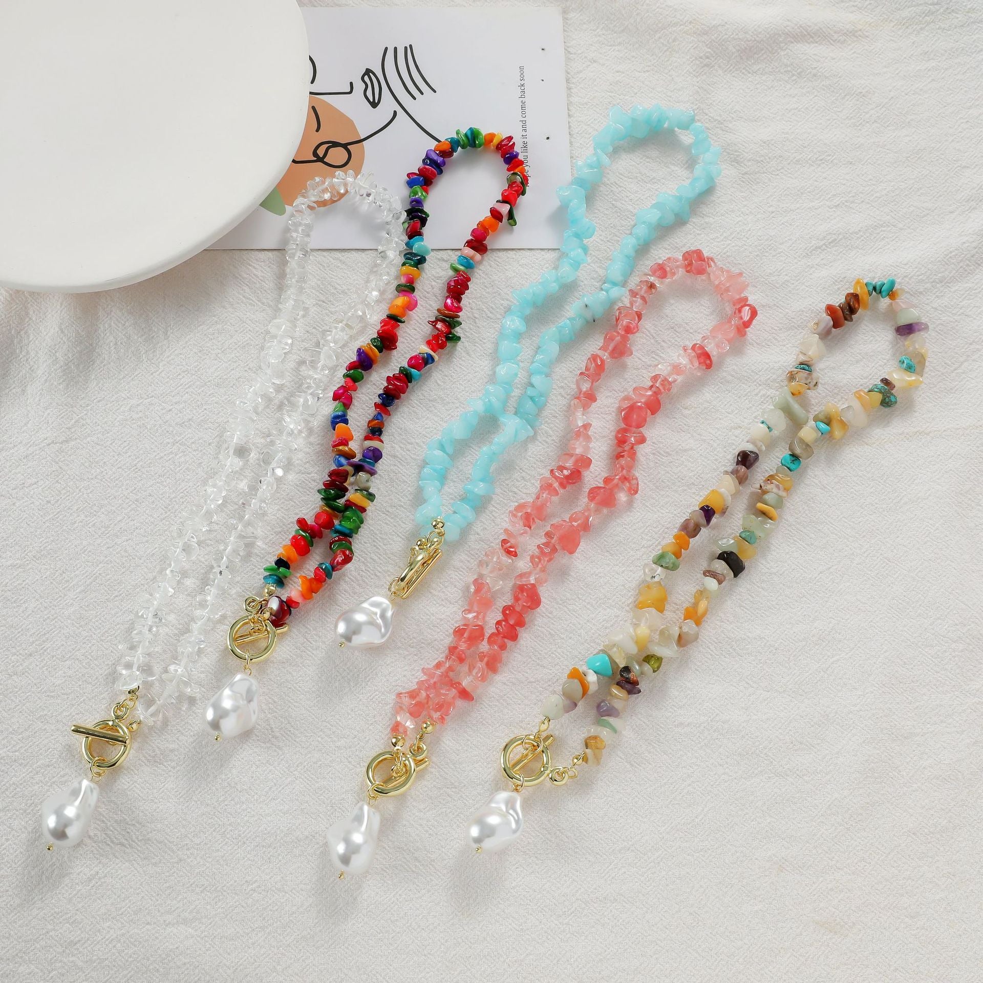 Wholesale  Summer Shell Color Stone Color Shell Natural Stone Necklace
