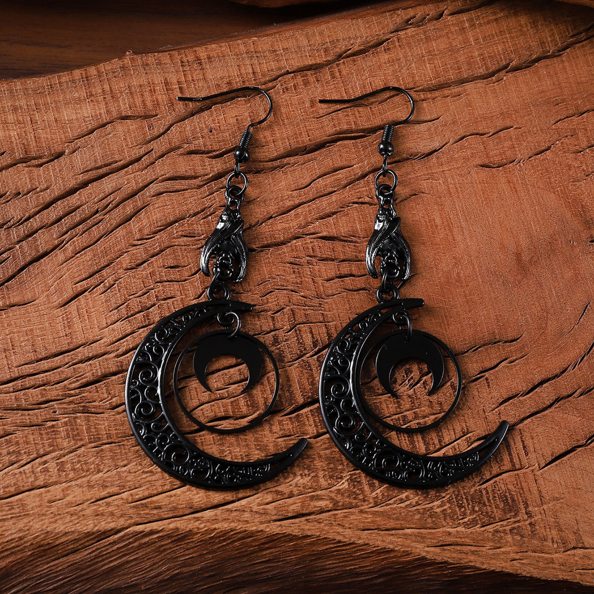 Wholesale Punk dark stitching crescent moon pendant earrings