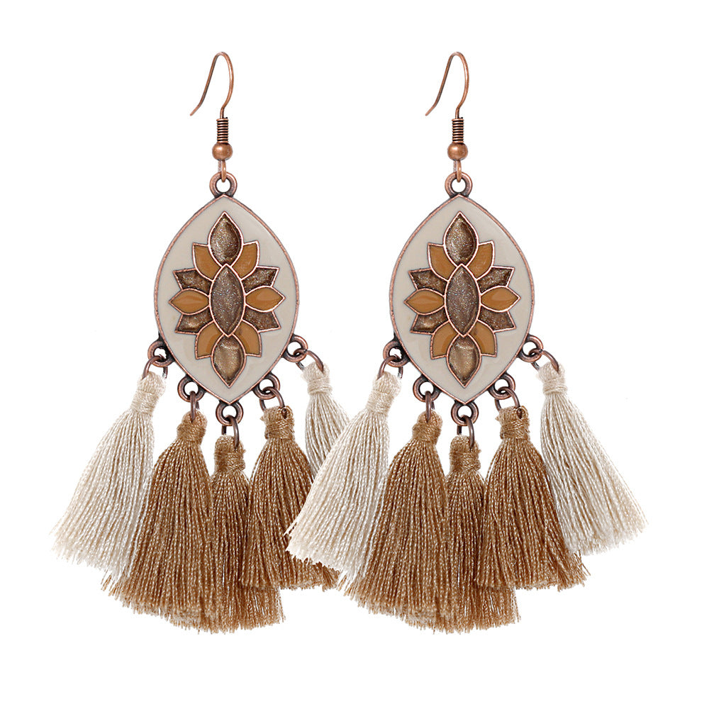 Wholesale Retro Ethnic Style Cut Out Tassel Earring Set 12 Pairs Zinc Alloy for Everyday Wear