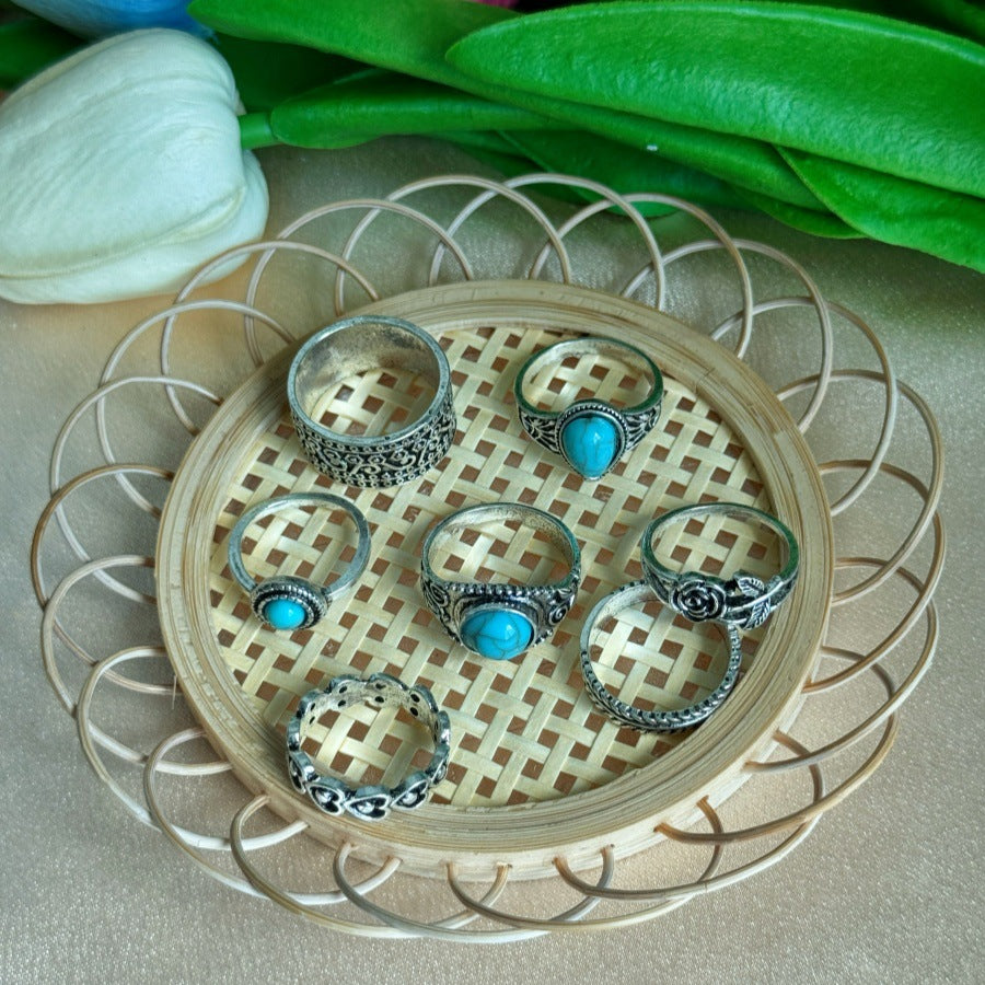 Wholesale Bohemian Turquoise Rose Totem 7-piece Ring