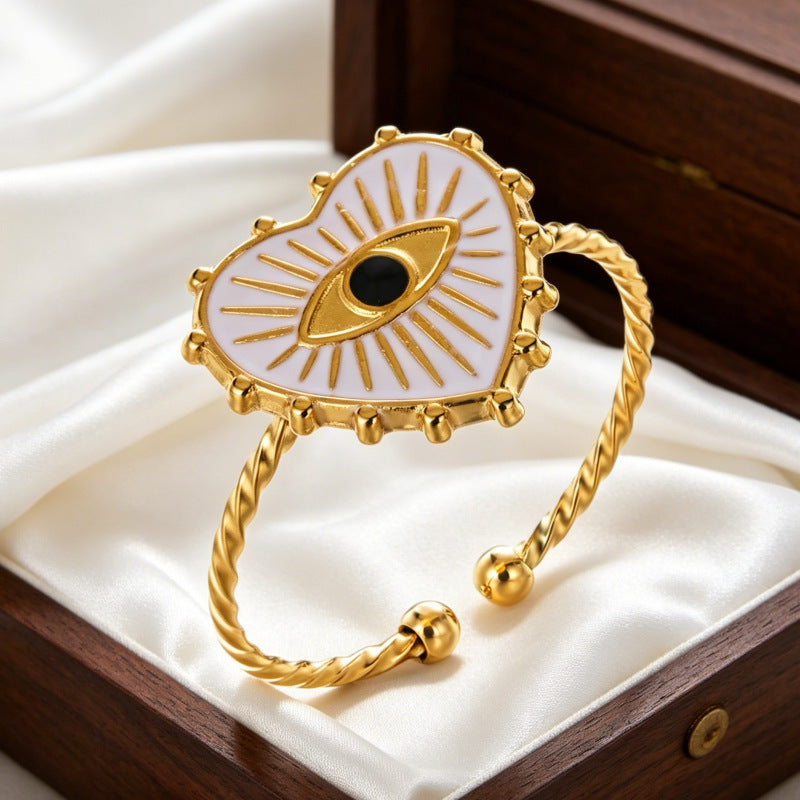 Wholesale Fashion Evil Eye Open Ring Adjustable Stainless Steel Turkish Blue Eye Jewelry Accessory