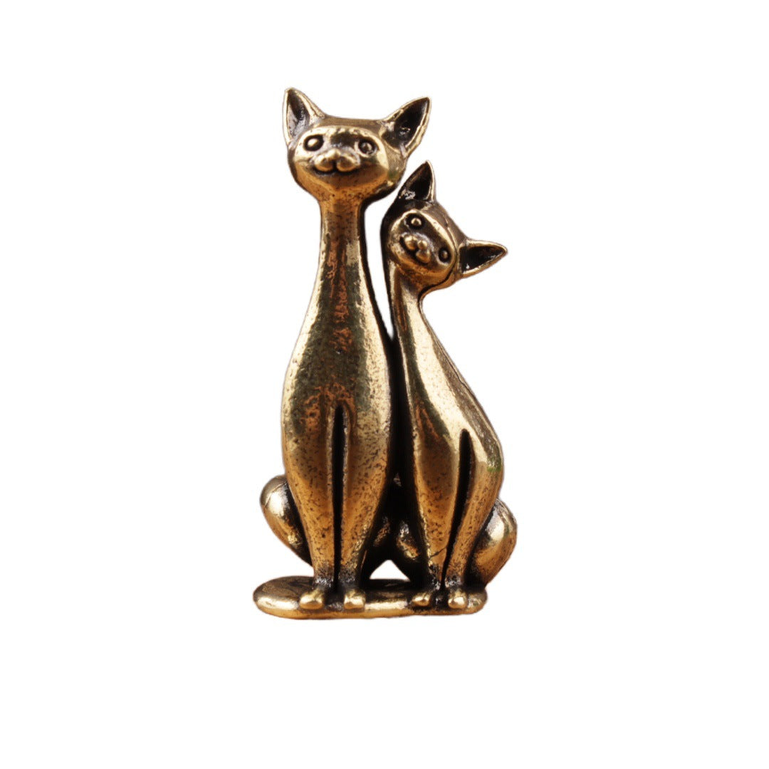 Wholesale Brass Couple Cat Figurine,  Chinese Style Home Office Decor,  Resale