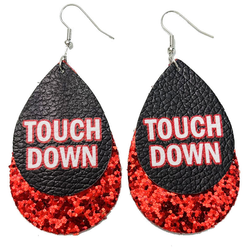 Wholesale 2pairs/pack Sports Style Football Stadium Cheer Leather Teardrop-shaped Double-layer Earrings ACC-ES-HY121