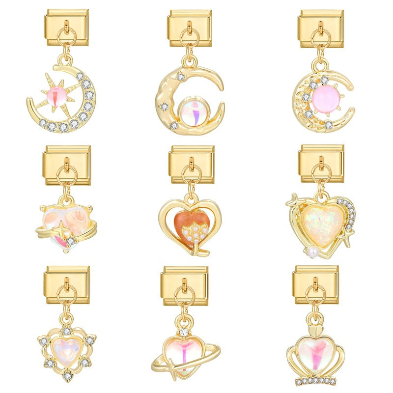 Wholesale  Italian Charm Bracelet 9mm DIY Splicing Removable Moon Heart Pendant Titanium Steel Composable Bracelet