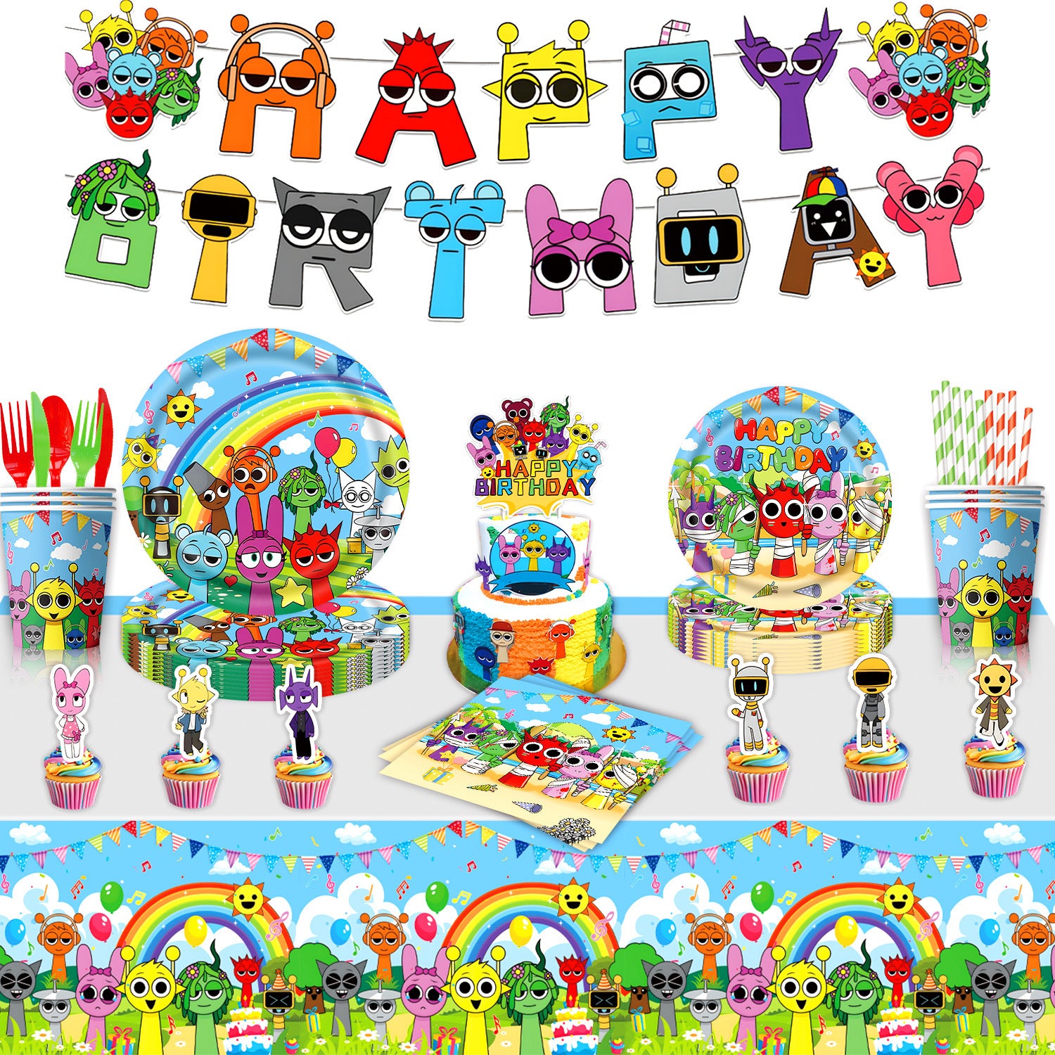 Wholesale Rhythm Box theme birthday party tableware supplies banner pull flag tablecloth cake decoration supplies