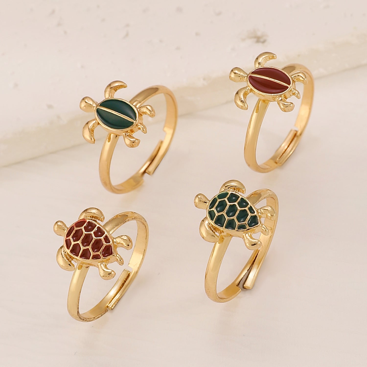 Wholesale Two Cute Turtles Stacked Rings