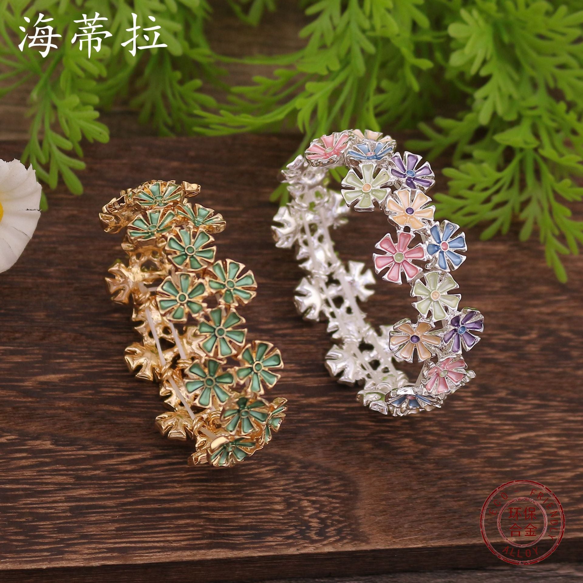 Wholesale  color painting oil geometric small flower elastic bracelet