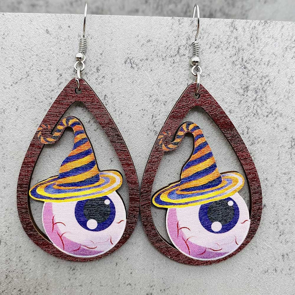 Wholesale  Halloween earrings horror ghost witch medicine jar printed wooden earrings