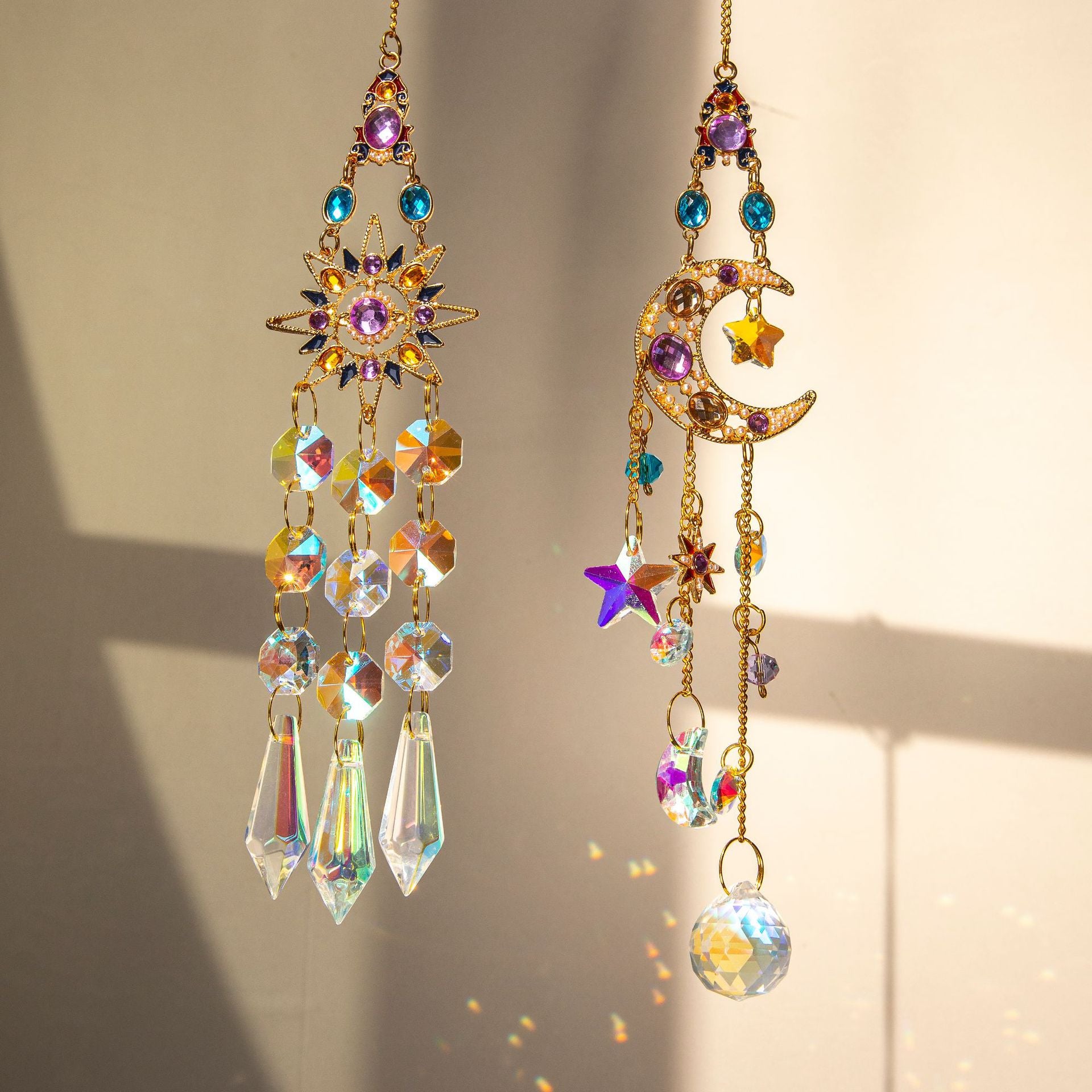 Wholesale colored diamond sun moon crystal ornament