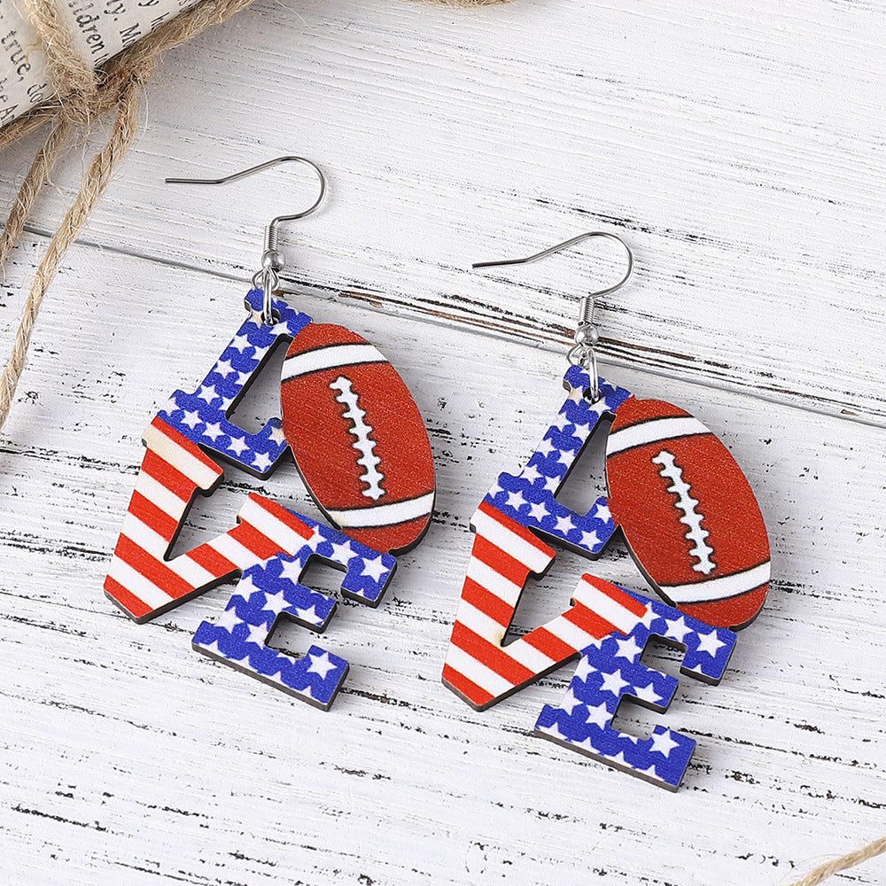 Wholesale American Independence Day Red White Blue Flag Striped Stars Sunflower Double Sided Earrings