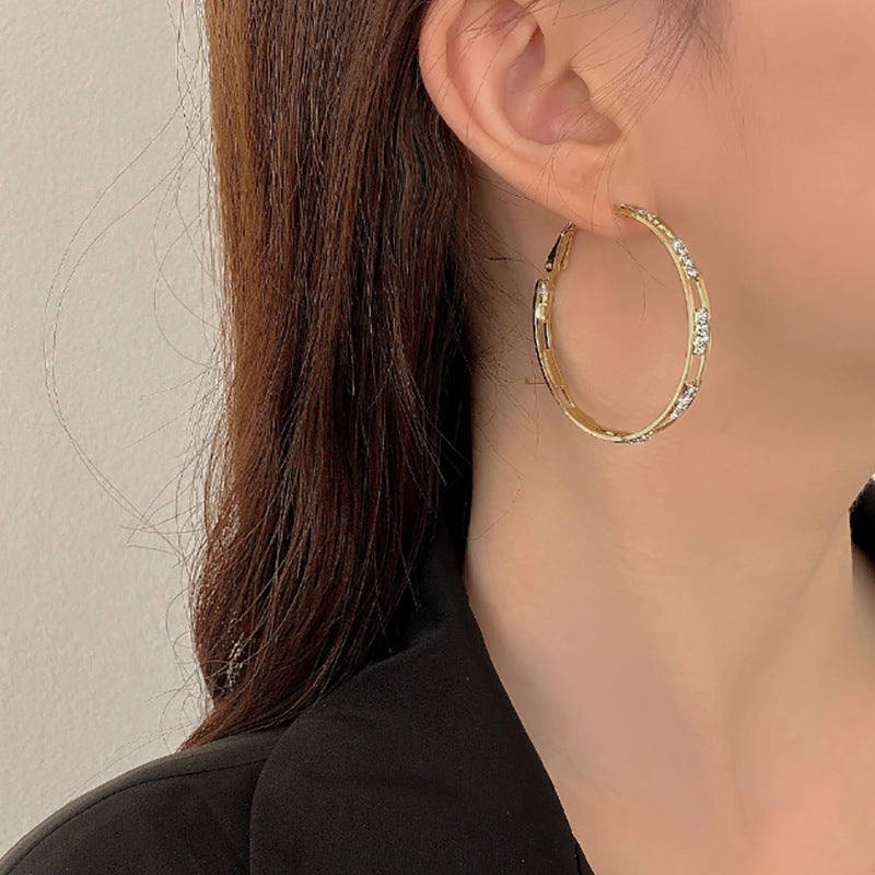 Wholesale Silver Needle  Diamond Circle Ear Ring  Earrings