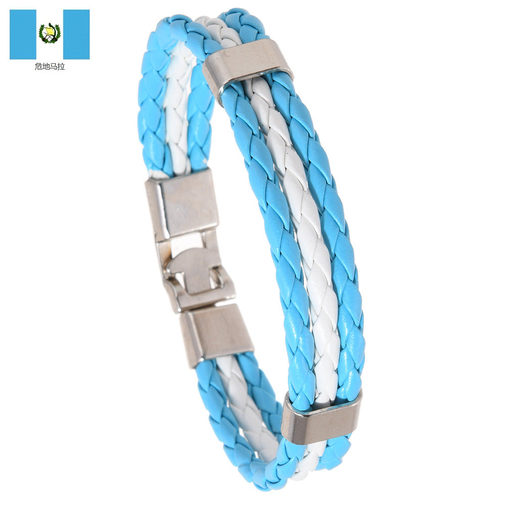 Wholesale Faux Leather Brazil Flag Color Bracelet - Unisex Fashion Accessory Gift