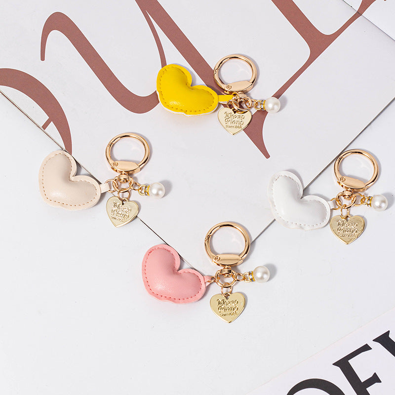 Wholesale Cute Heart Shape Leather Colorful Padded Keychain