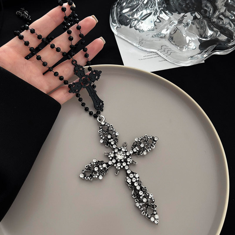 Wholesale Black Wooden Cross Pendant Necklace Edgy Subculture Layering Collarbone Chain Handmade Everyday Jewelry Accessory