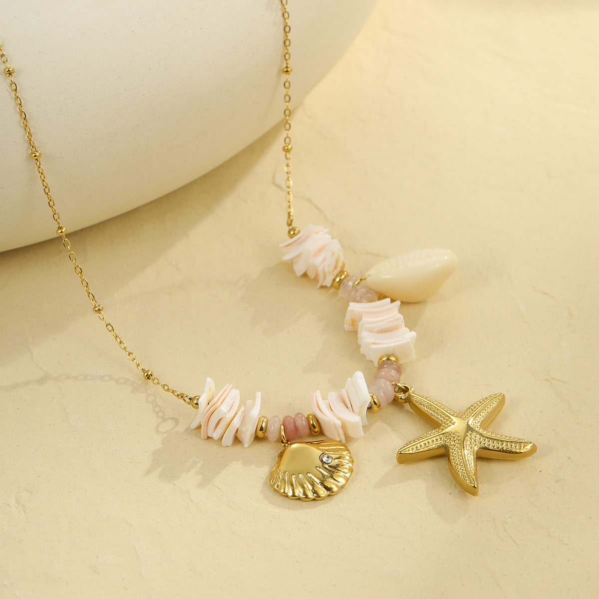 Wholesale  Ocean Vacation Summer Shell Starfish Necklace 18k Stainless Steel Clavicle Chain