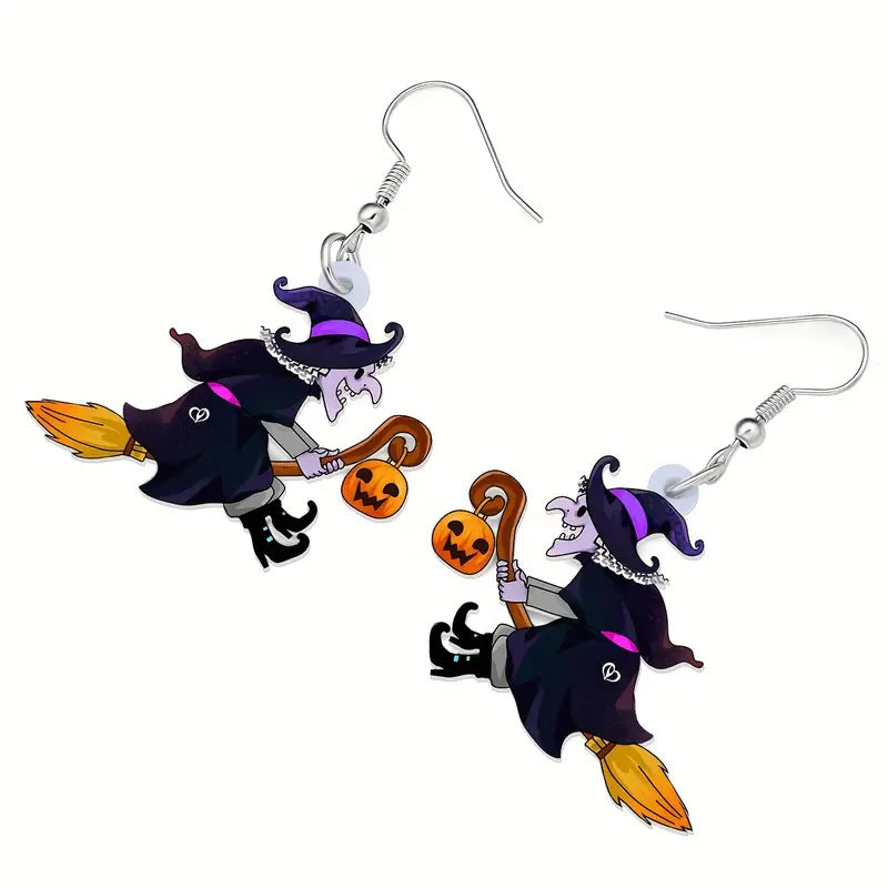 Wholesale Halloween cartoon broom witch pumpkin earrings