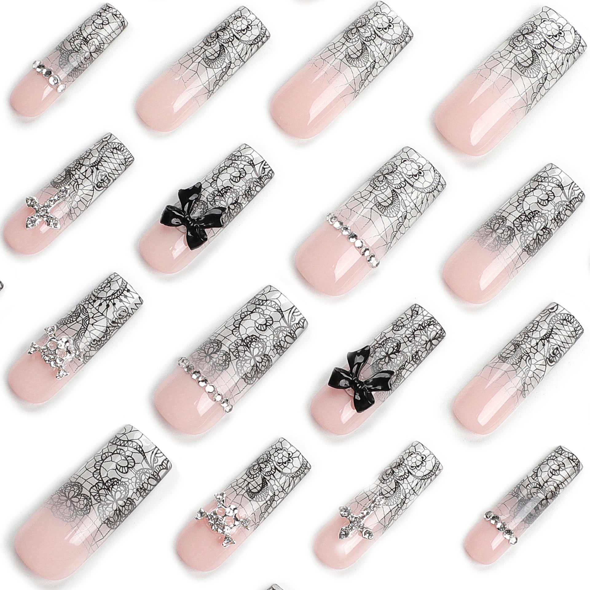 Wholesale 24 Pieces/box Black Bow Cross Press-on Nails Kits Nail Stickers ACC-NS-LeFan041