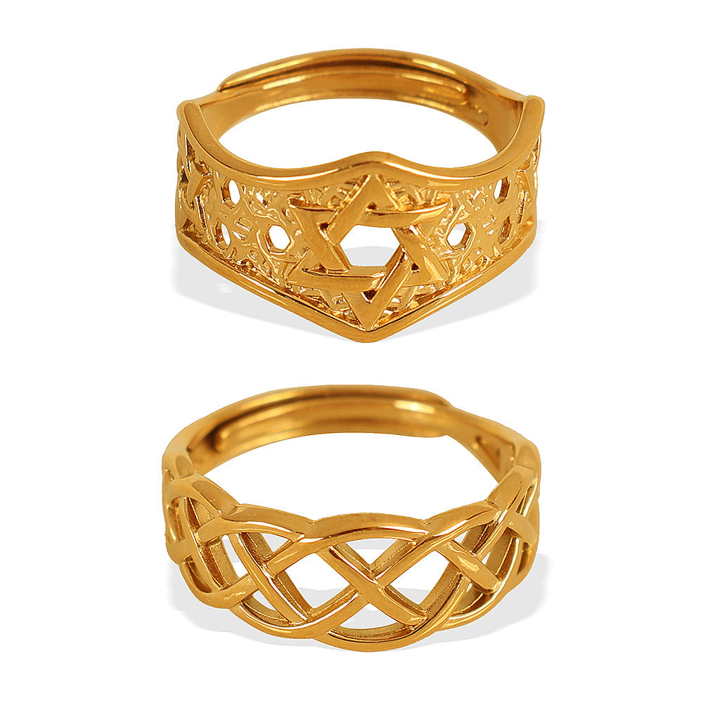 Wholesale Titanium Steel Ring Personalized New Japanese and Korean Niche Light Luxury Open Hollow Ring Women' s No Falling Explosions