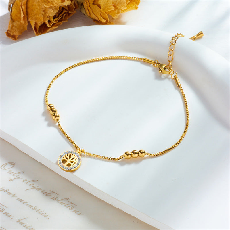 Wholesale High-end Light Luxury Gold Titanium Steel Tree of Life Anklet ACC-AS-QianYue003