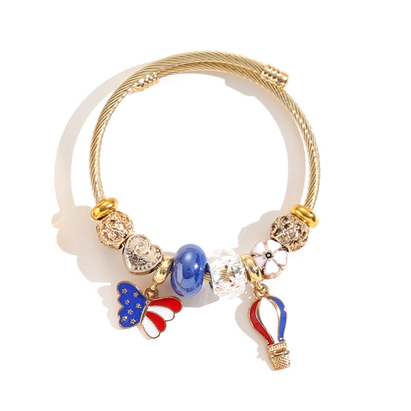 Wholesale American Independence Day Butterfly Hot Air Balloon Beaded Stainless Steel Bracelet ACC-BT-QingLian005