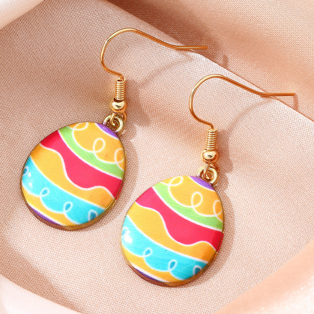 Wholesale Cartoon Printed Easter Egg Oil Earrings