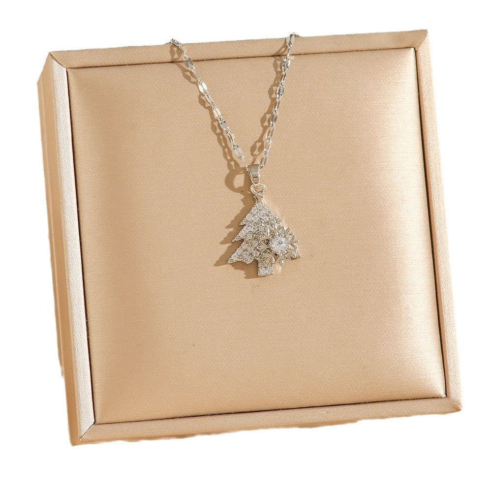 Wholesale Rotating Snowflake Christmas Tree Titanium Steel Necklace