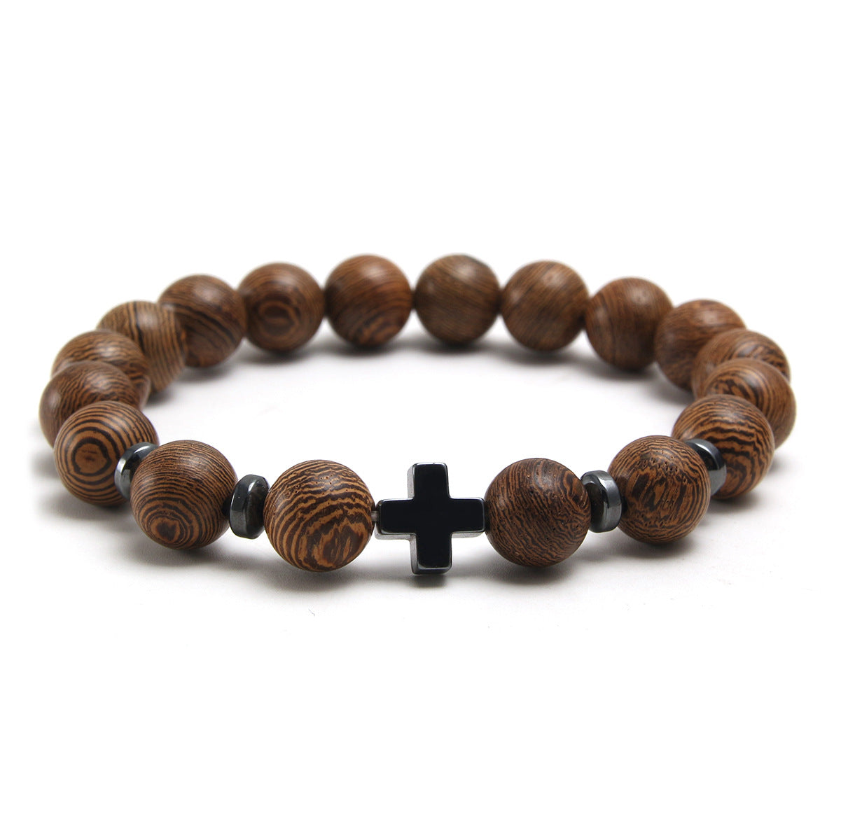 Wholesale Natural Stone Frosted Stone Wooden Beads Bracelet Cross Bracelet ACC-BT-HongMing002