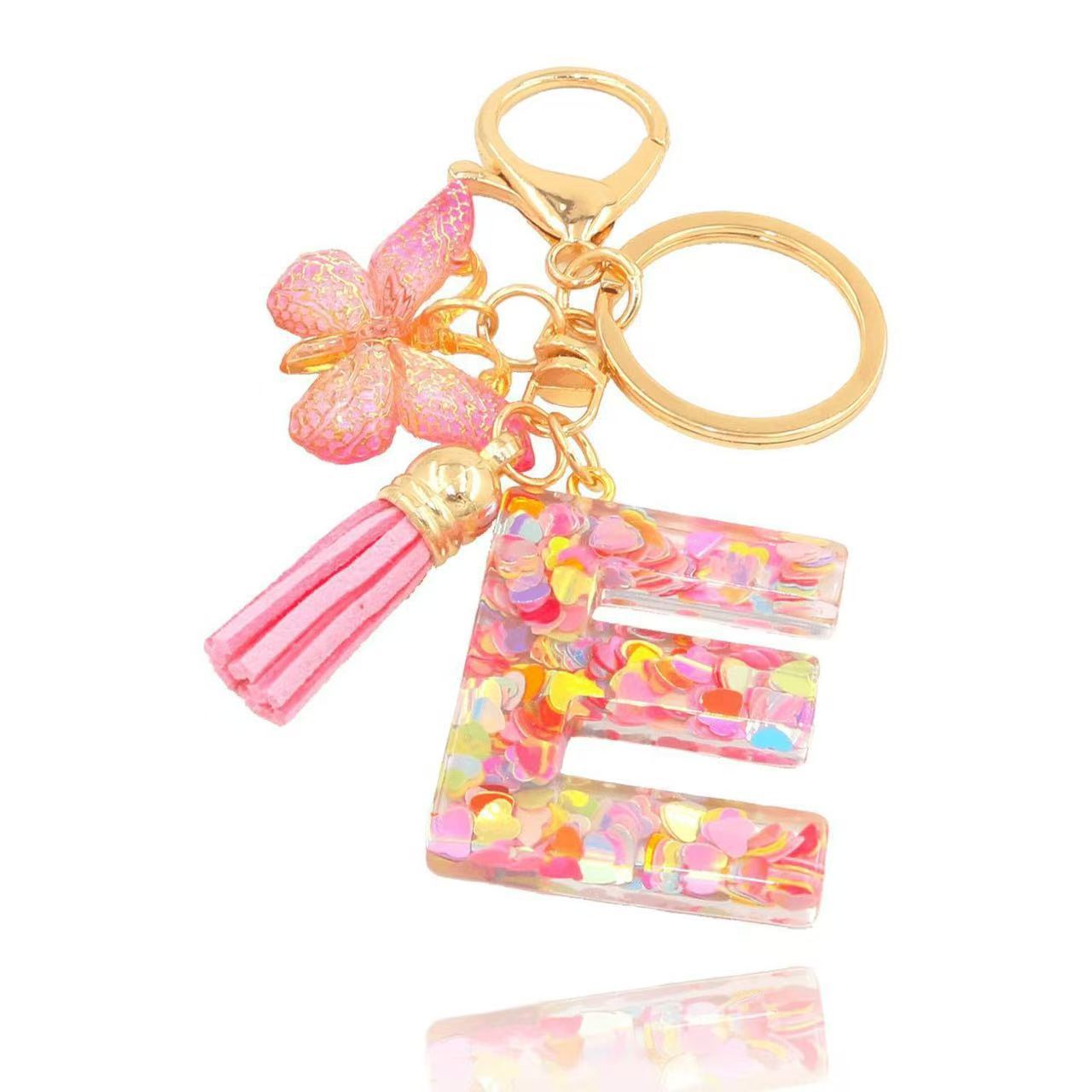 Wholesale Trendy Cute 26 Piece Alphabet Initial Keychain Set With Tassel Butterfly Pendant Bag Charm Gift