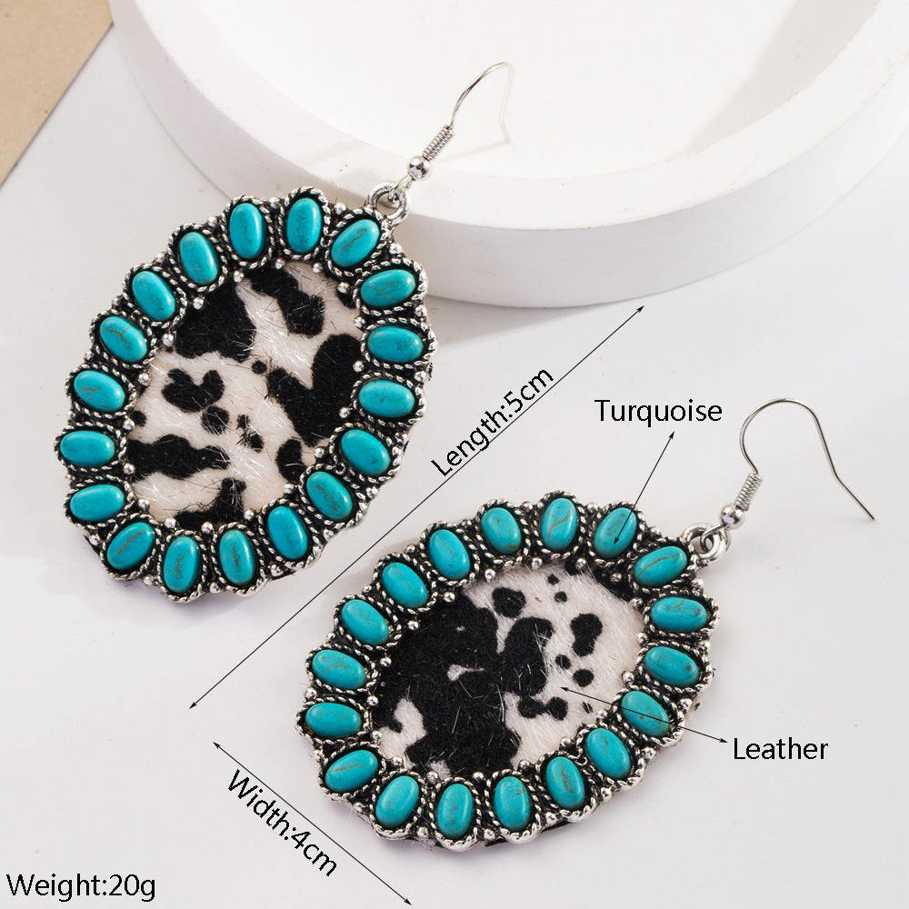 Wholesale bohemian turquoise leather earrings