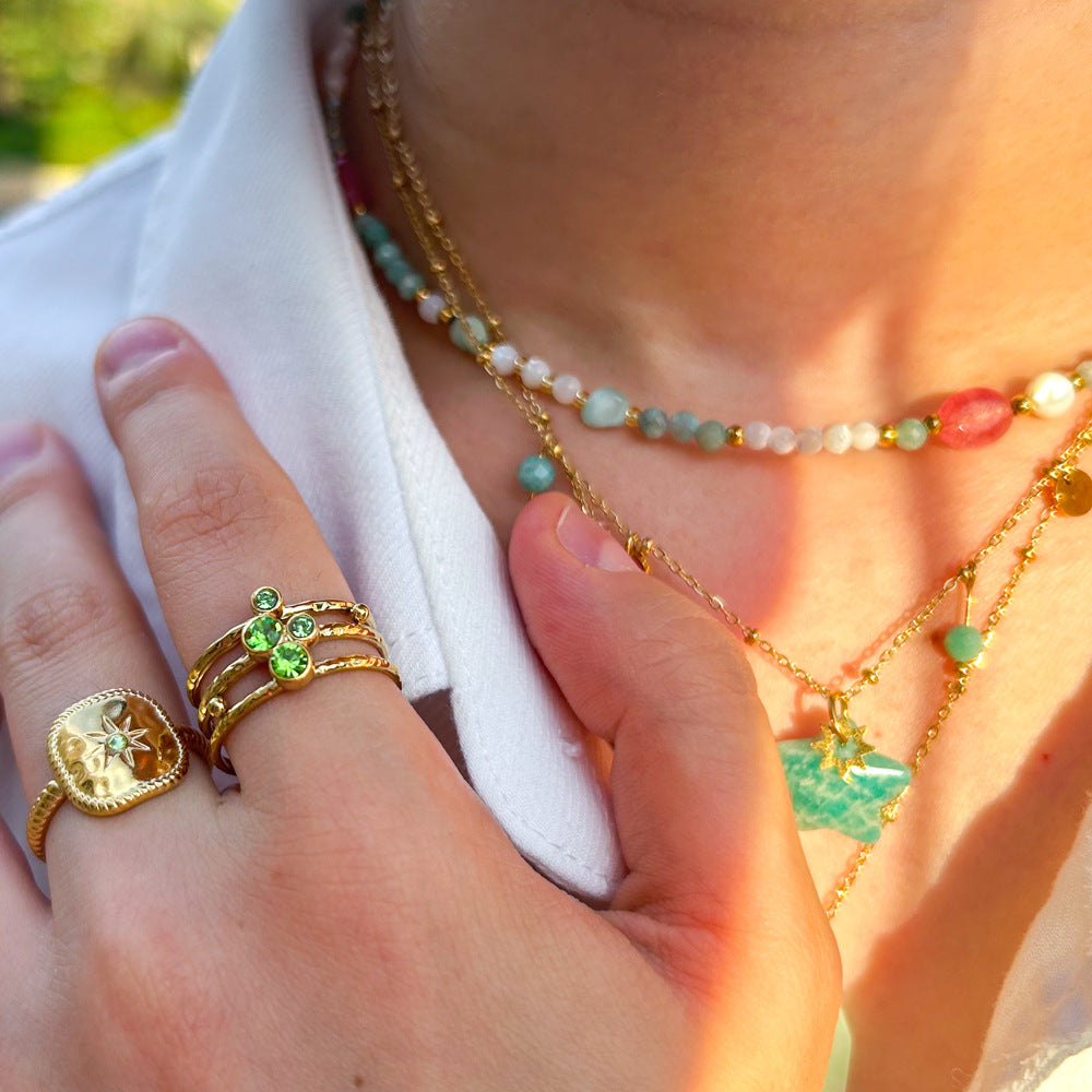 Wholesale  Stainless Steel Jewelry Necklace Set Natural Stone Handmade Chain