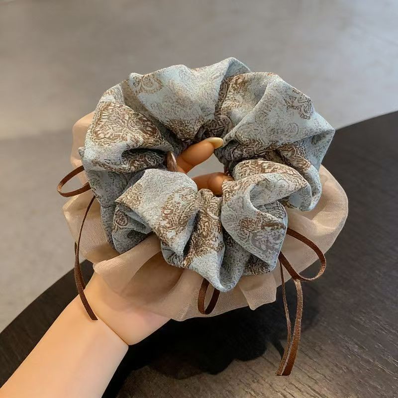 Wholesale Satin Fabric Floral Print Scrunchie Elastic Ponytail Holder Fashion Hair Accessory Boutique Resale