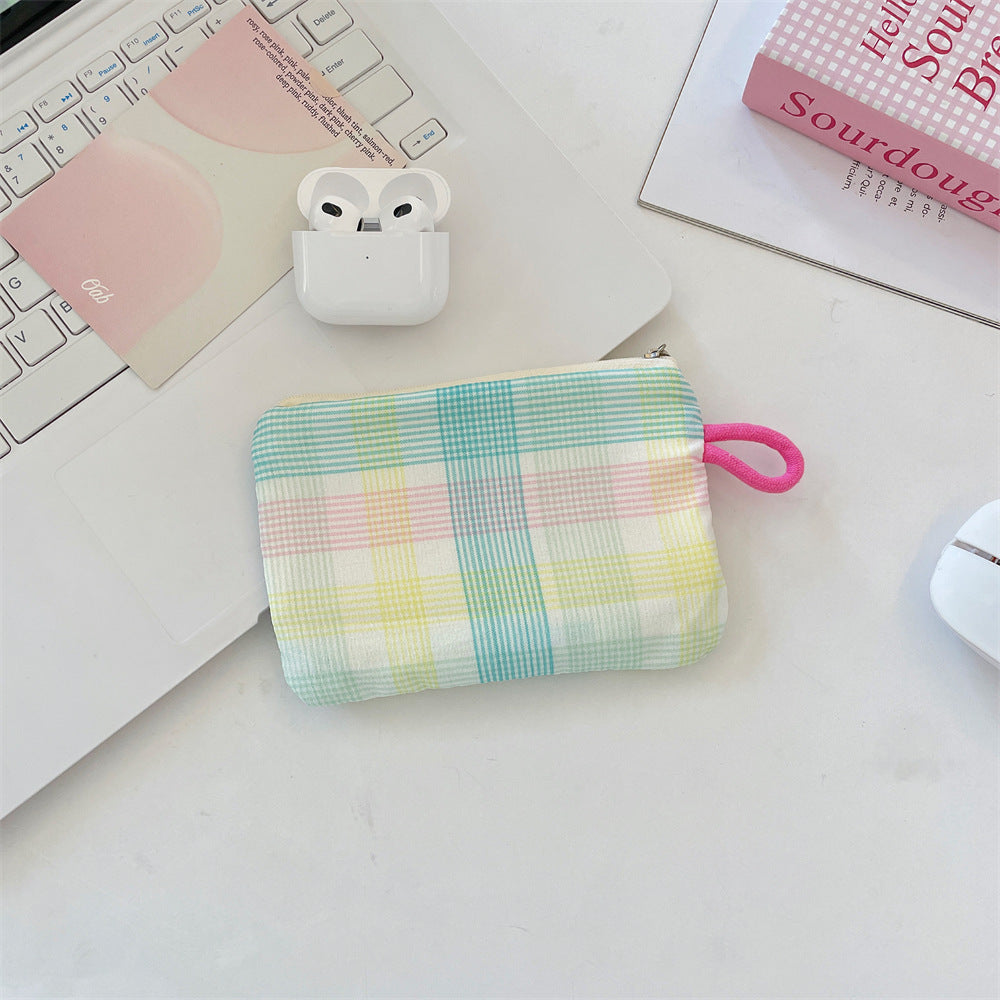Wholesale Street Style Plaid Green Coin Purse Multipurpose Storage Pouch For Earphones Lipstick Trendy Fashion Accessory For Women Gift Resale