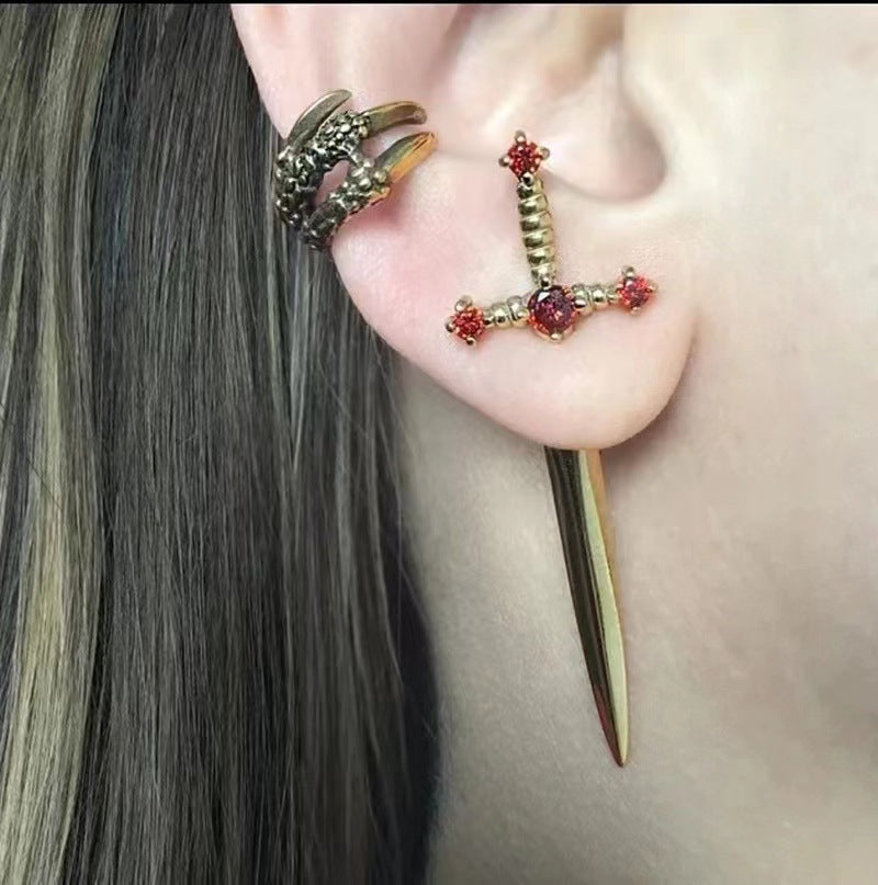 Wholesale Gothic Exaggerated Dagger Crystal Earrings