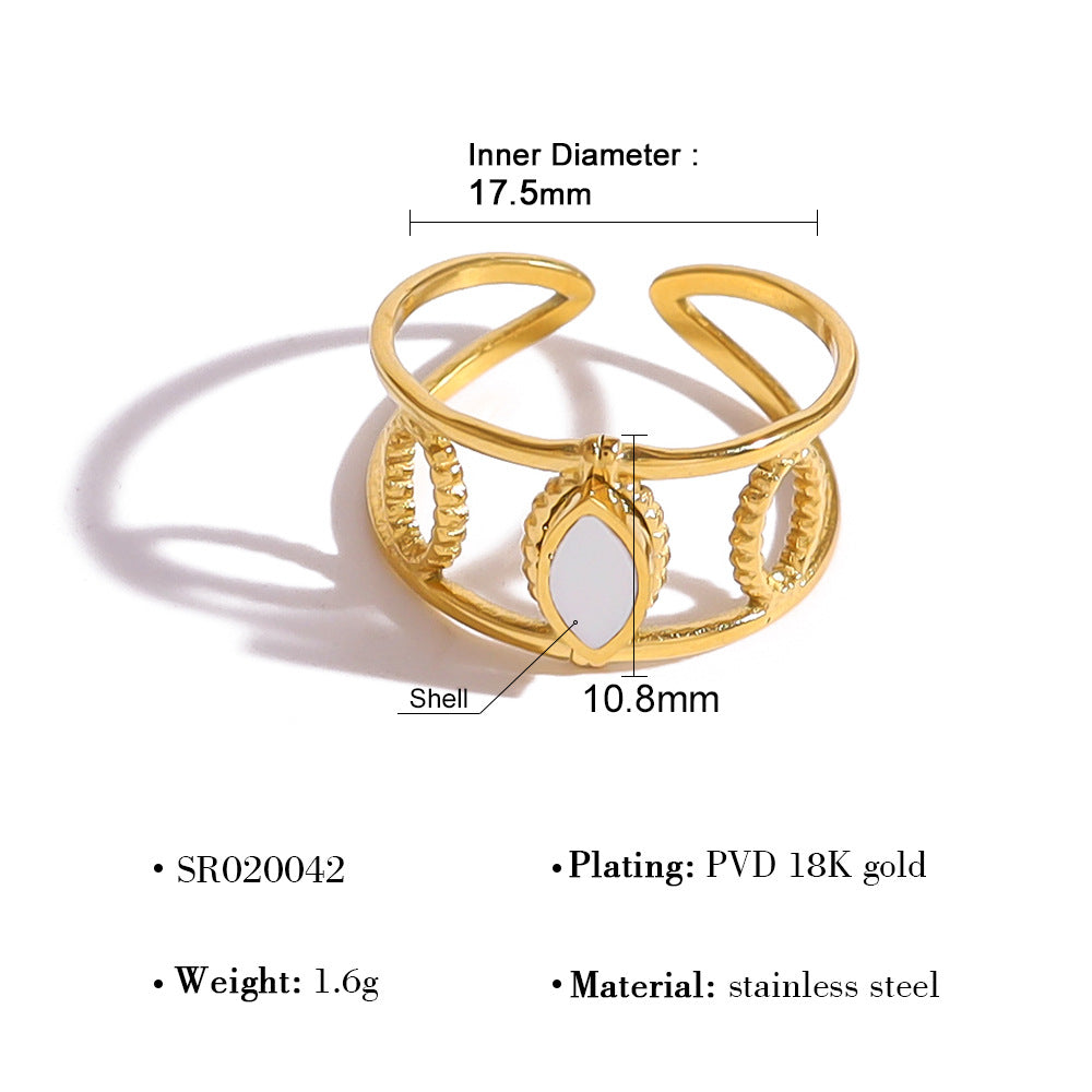 Wholesale  Light Luxury Inlaid Zircon Personalized Stainless Steel Oval Hollow Opening Adjustable Ring