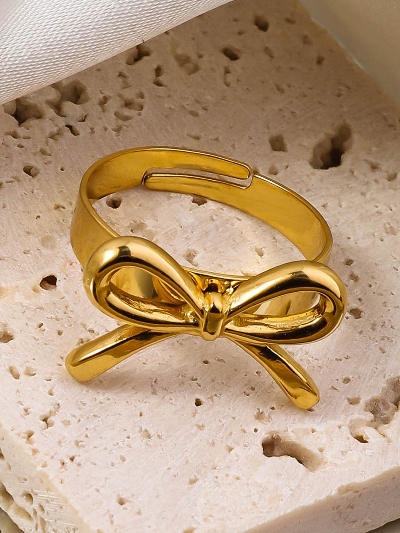 Wholesale Ribbon Knot Heart Shape 18K Real Gold Adjustable Ring ACC-RS-RuiX001
