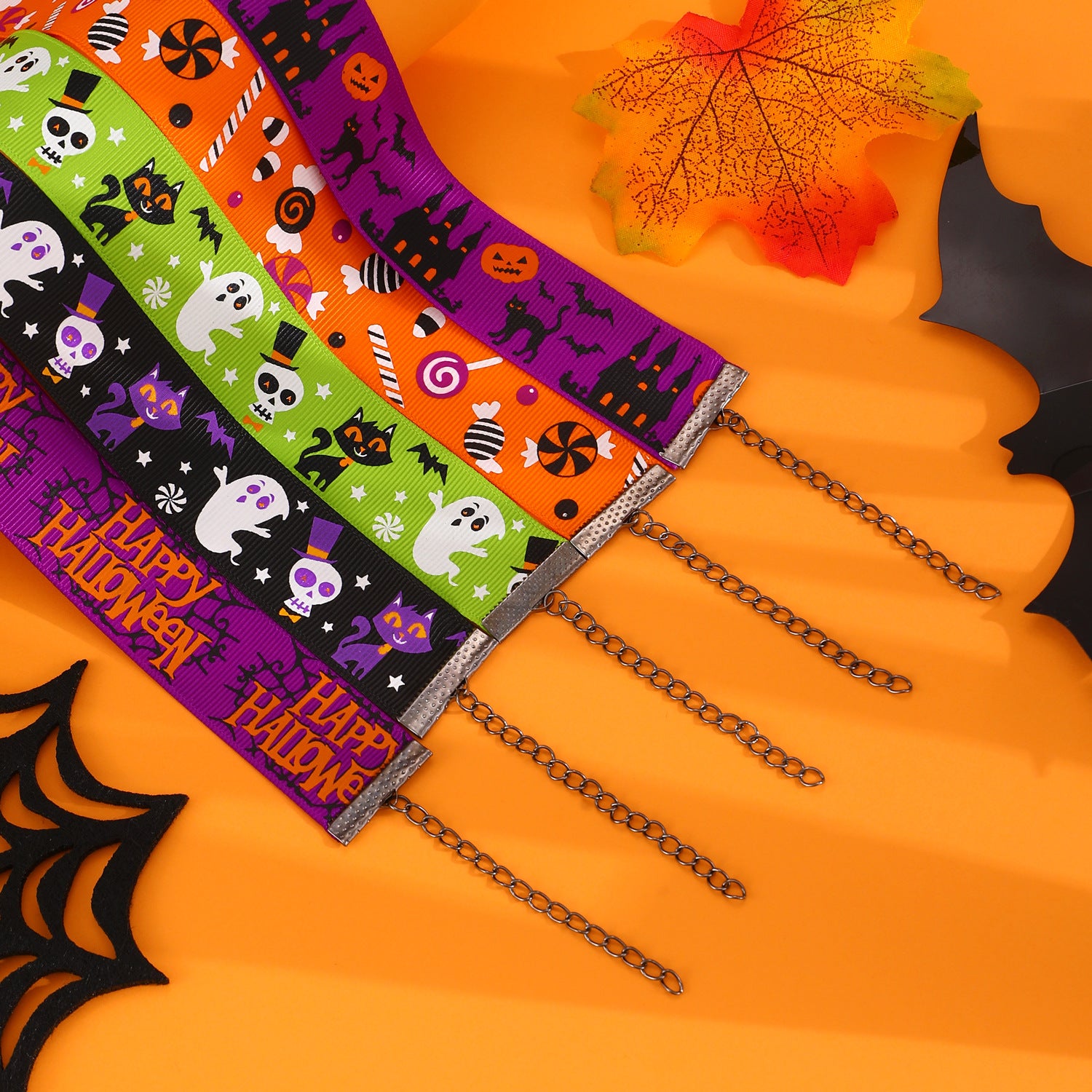 Wholesale Cute Cartoon Ghost Black Cat Skeleton Print Cloth Necklace  Fashion Accessory