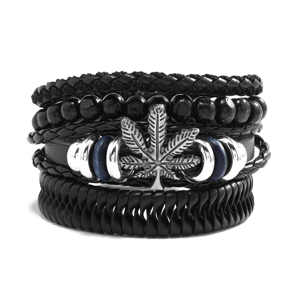 Wholesale DIY Vintage Braided Leather Skull Punk Bracelet Set ACC-BT-Saih019