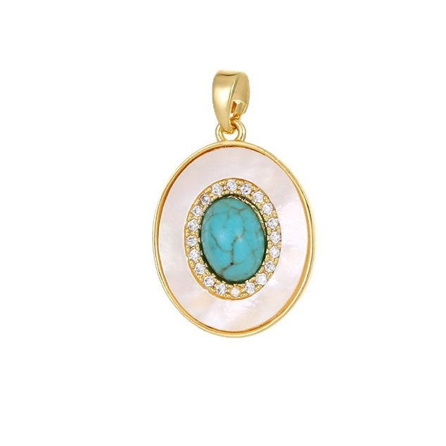 Wholesale Copper Pendant Inlaid with Turquoise Zircon and White Mother-of-Pearl