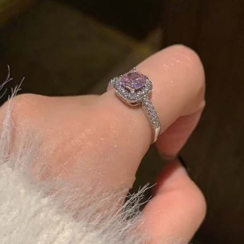 Wholesale Sugar Cube Pink Ring~Zirconia Diamond-Studded High-End Luxury Open-Ended Index Finger Ring with Row of Diamonds and Heart-Shaped Stackable Rings for Women