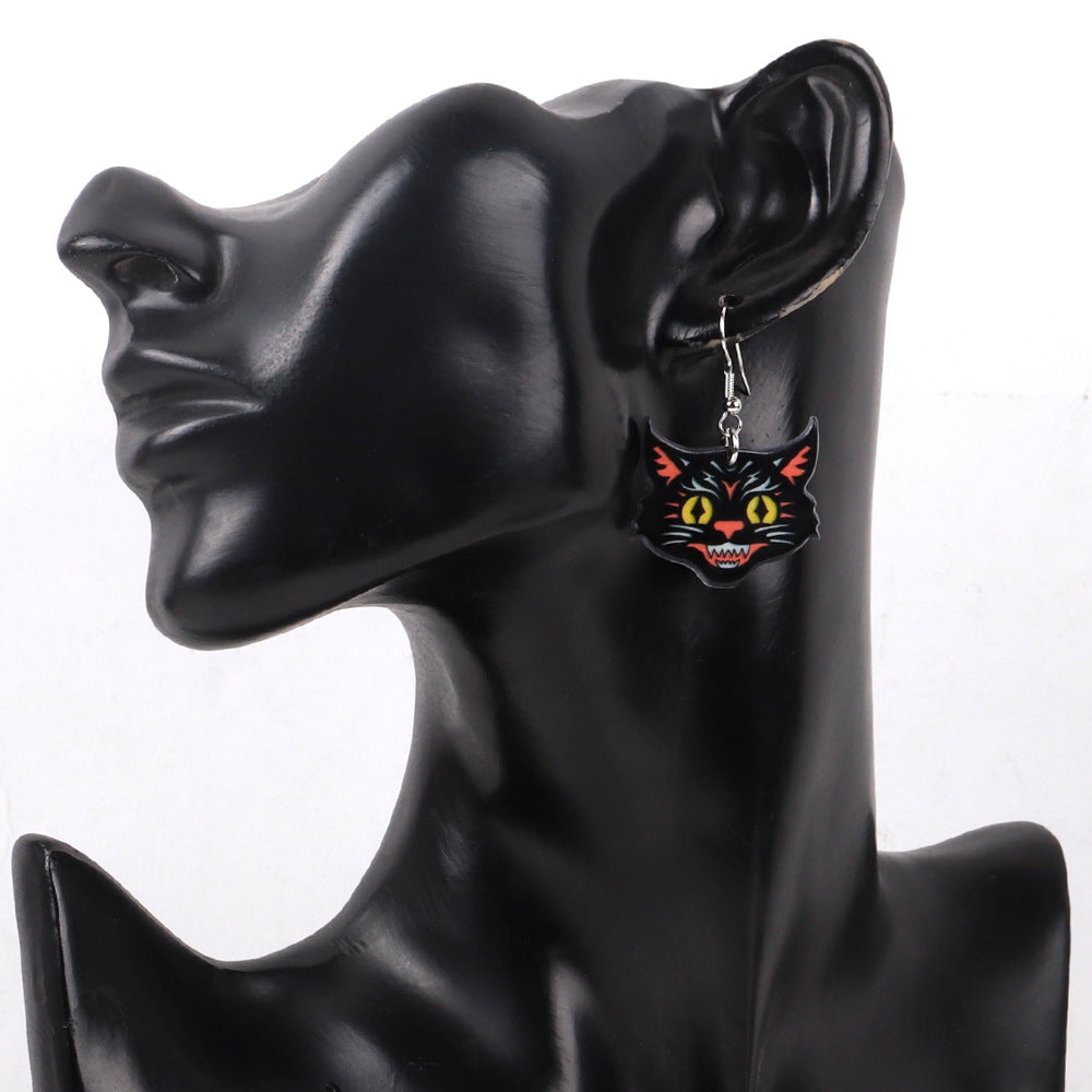 Wholesale Acrylic  Cat Witch Earrings – Funny Fashion Accessory Gift for Party Boutique Resale