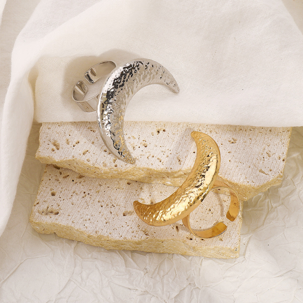 Wholesale Personalized Ins Style Metal Ring Retro Exaggerated Popular Moon Texture Opening Ring