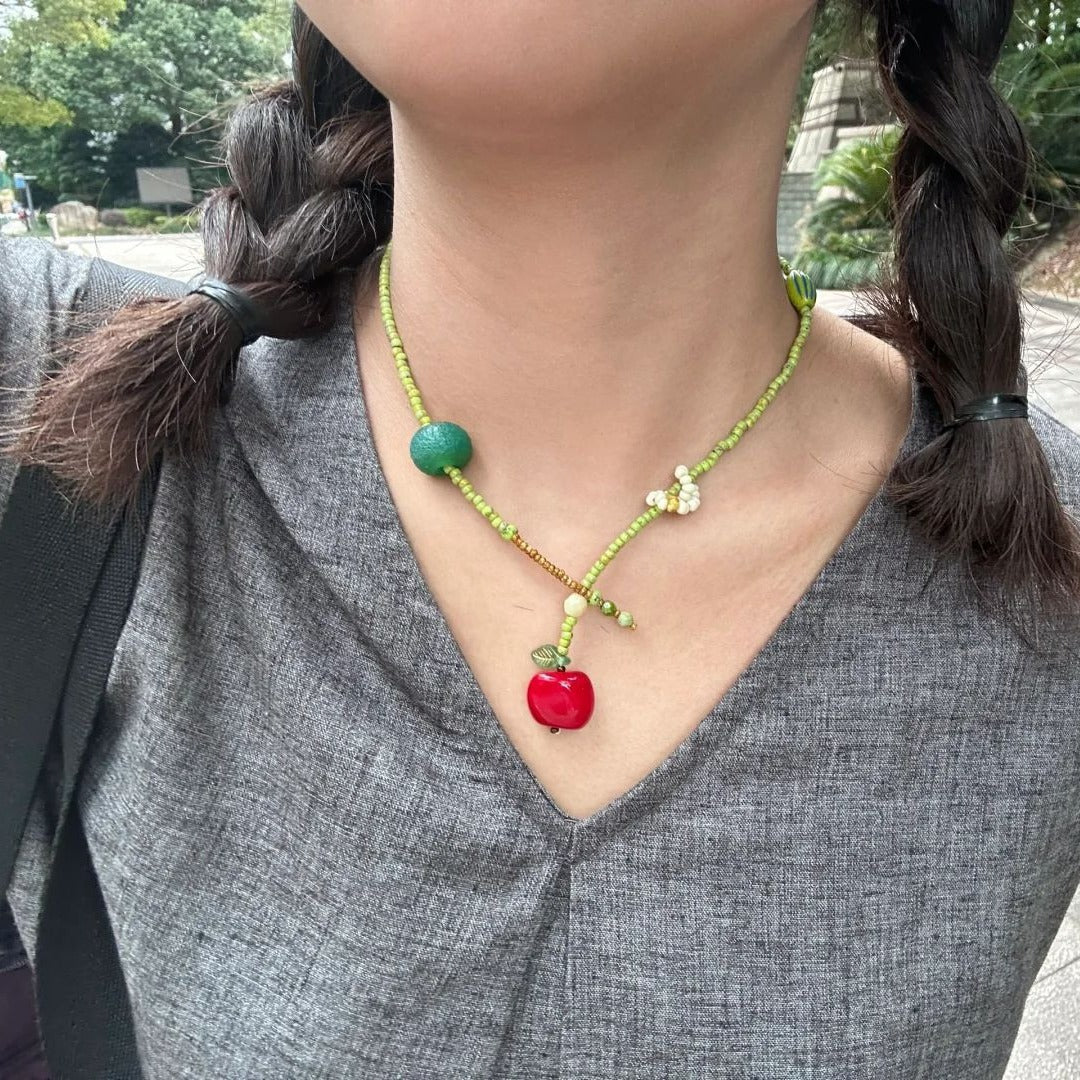 Wholesale Apple Green Rice Bead necklace